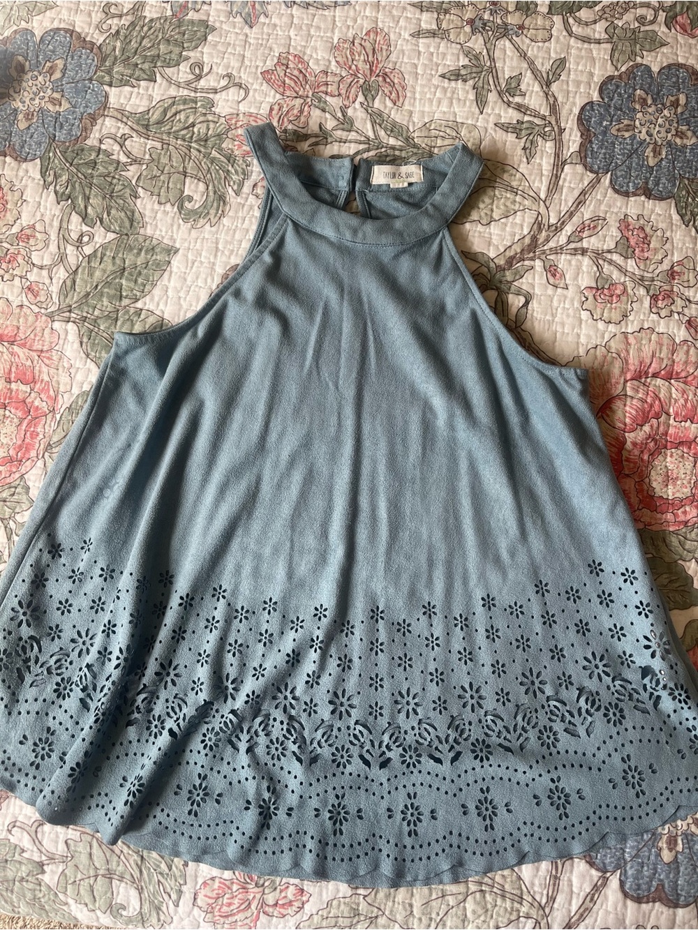 Windsor Dusty Blue Laser-Cut Halter Tank